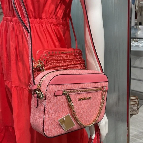 Michael Kors Jet Set Item Large East West Zip Chain Crossbody Grapefruit - Picture 11 of 16